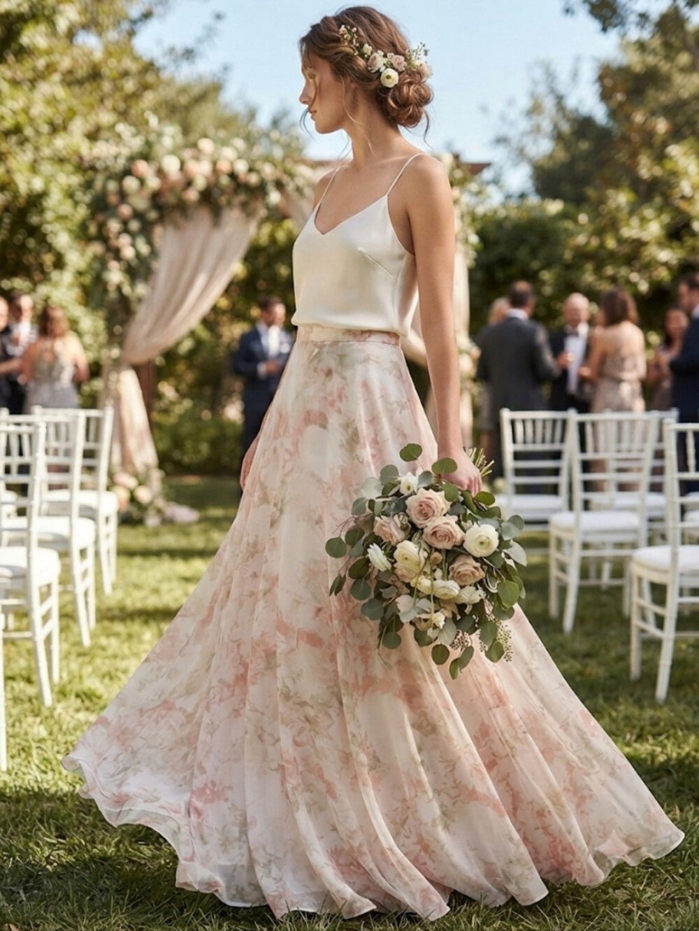 Jenny Yoo Hampton Watercolor Garden Blush Chiffon Maxi Skirt Size 4
